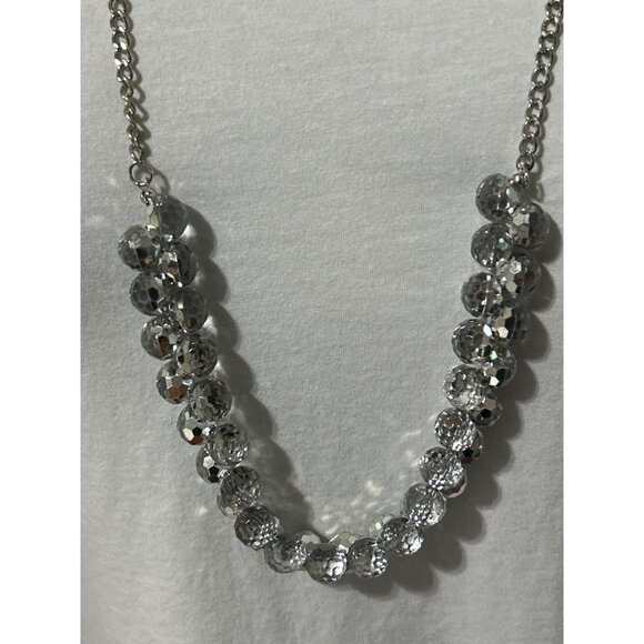 Silver-Tone Chain Necklace With Faceted Faux Crystal Beads 36” Long - Picture 2 of 3